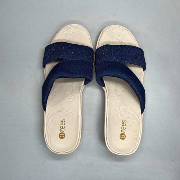 Bzees Dynasty Sandals Women's Size 8 Blue Bright Wedge Beach Slide‎ Flip Flops - Picture 8 of 11